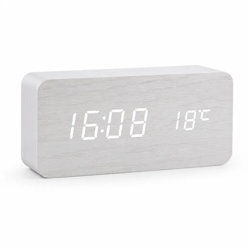 Digital Alarm Clock Wooden LED Display & Silent Operation