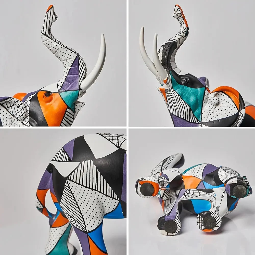 Elephant Figurine Handcrafted Geometric Resin
