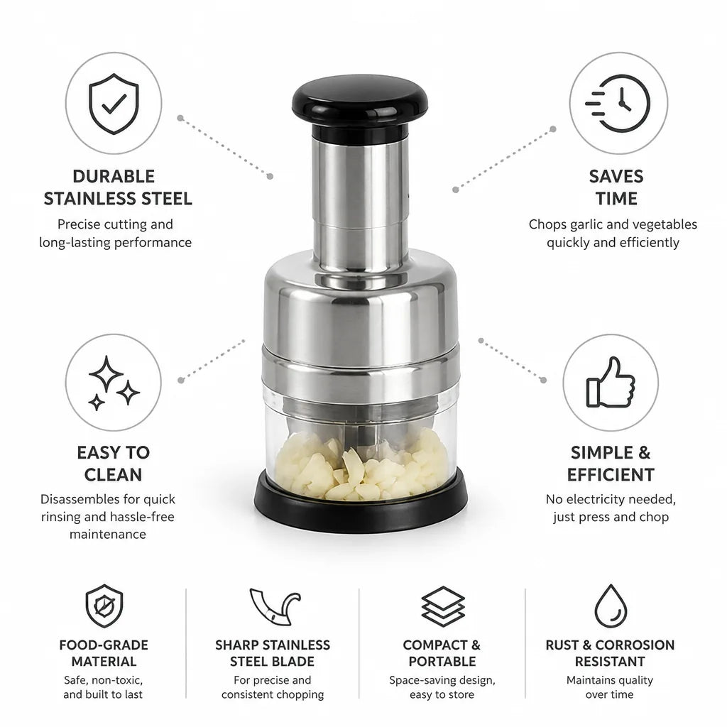 Garlic Chopper Stainless Steel Blade Easy To Clean