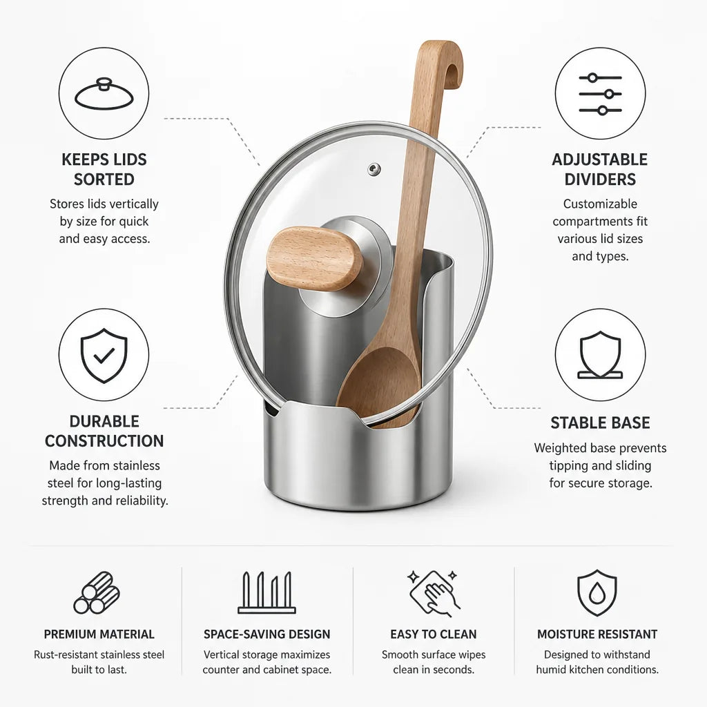 Lid & Utensil Organizer Adjustable Dividers Space-Saving