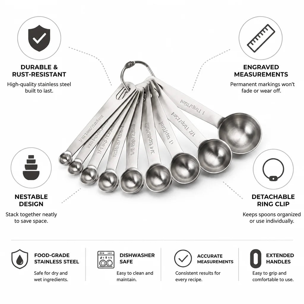 Measuring Spoon Set Stainless Steel Engraved Nestable 9-Piece