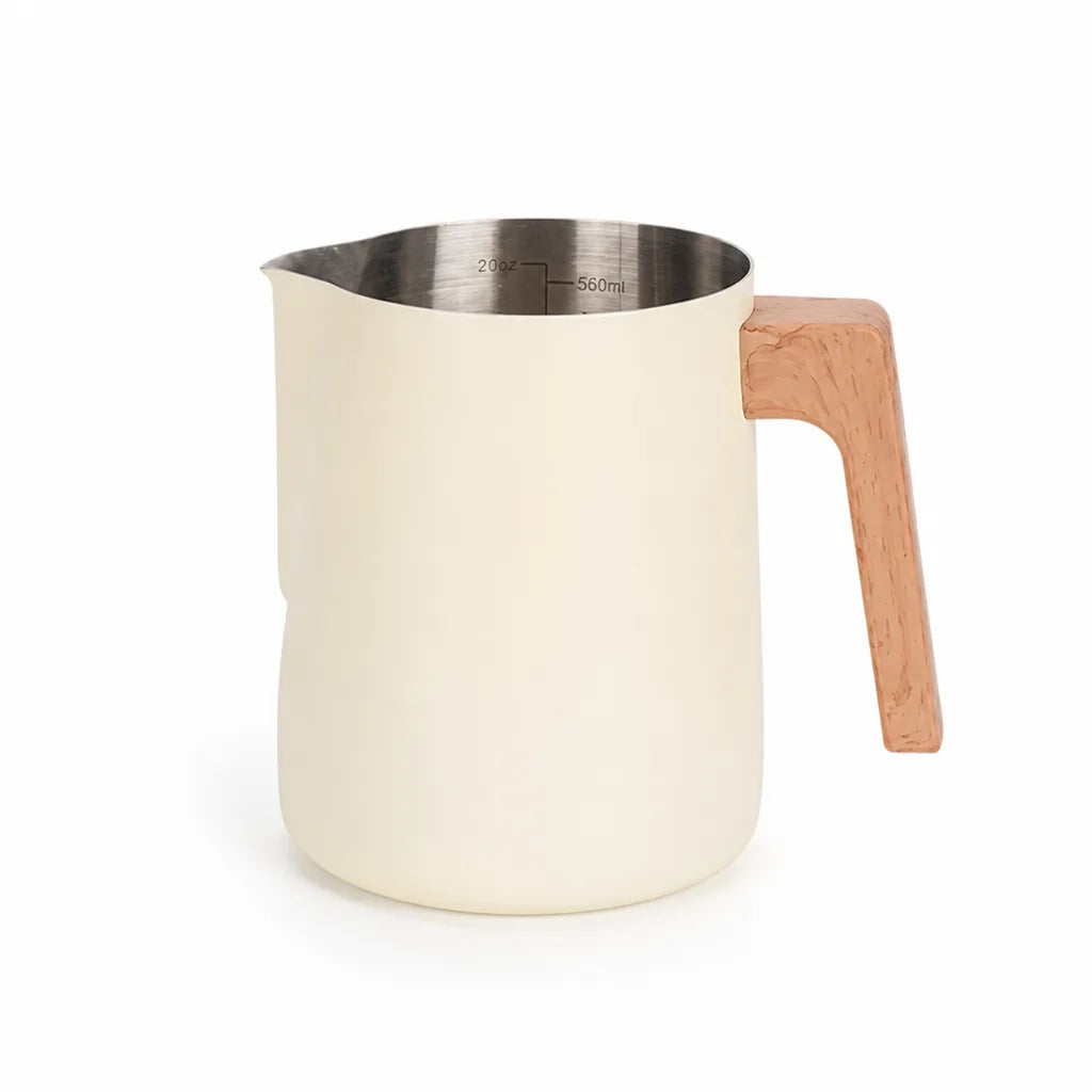 Milk Frothing Pitcher Stainless Steel Internal Scale Wood-Look Handle