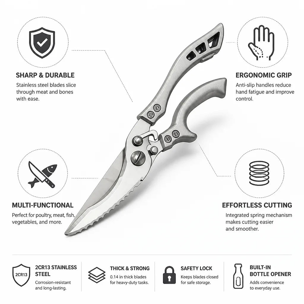 Poultry Shears Heavy-Duty Stainless Steel Ergonomic Handle