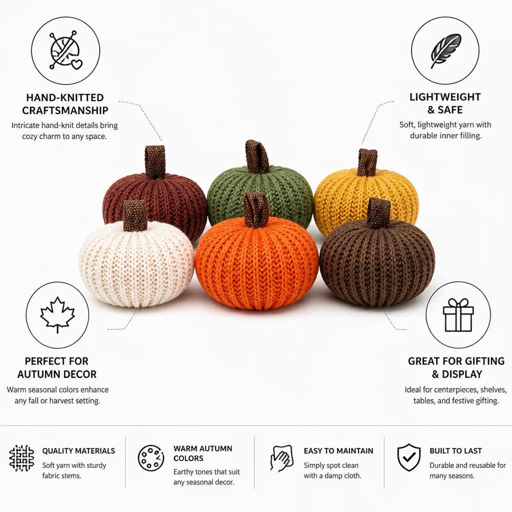 Pumpkin Decor Set Hand-Knitted Soft Yarn Set of 6