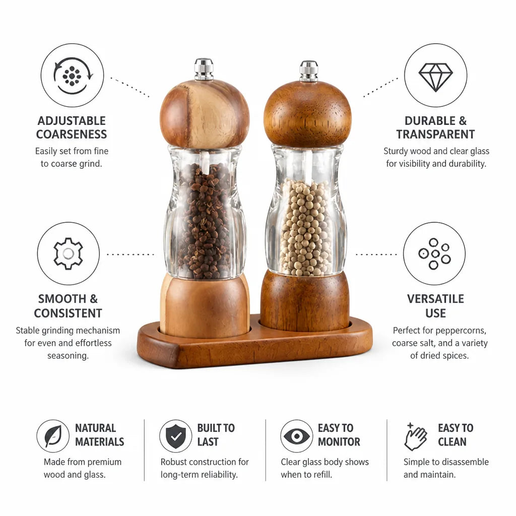 Salt & Pepper Grinder Set Adjustable Coarseness