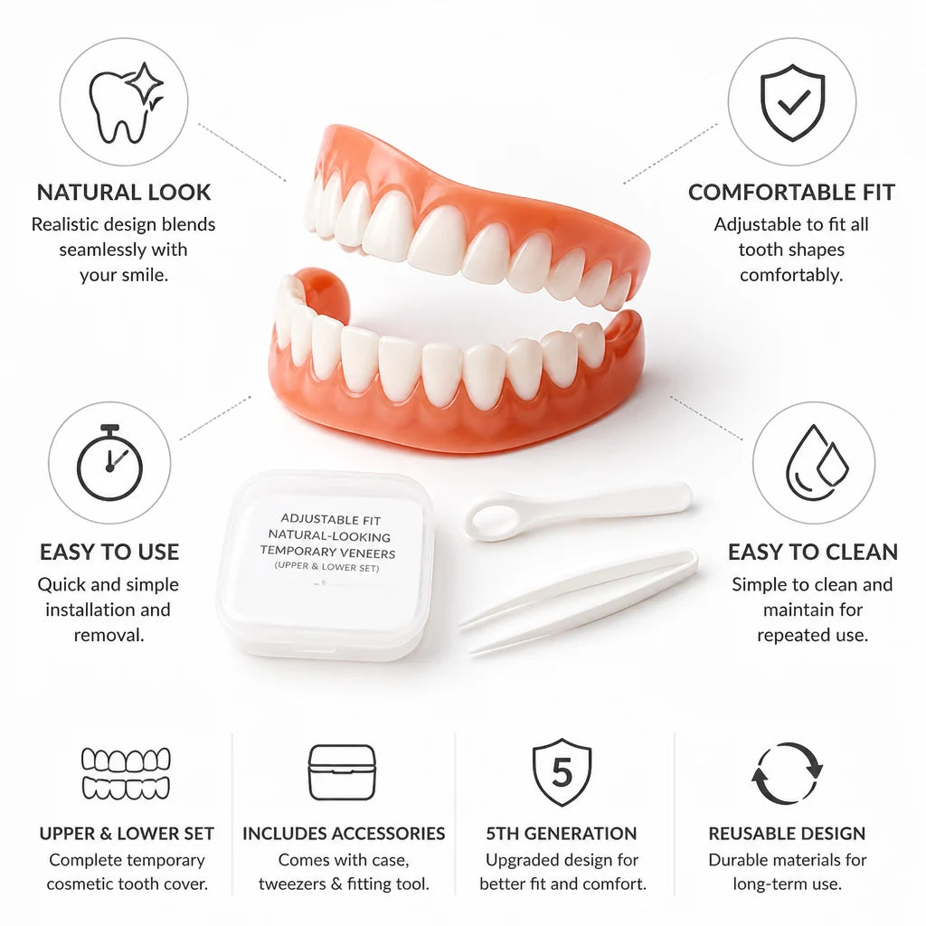 Snap-On Veneers Adjustable Natural-Looking Upper & Lower Set