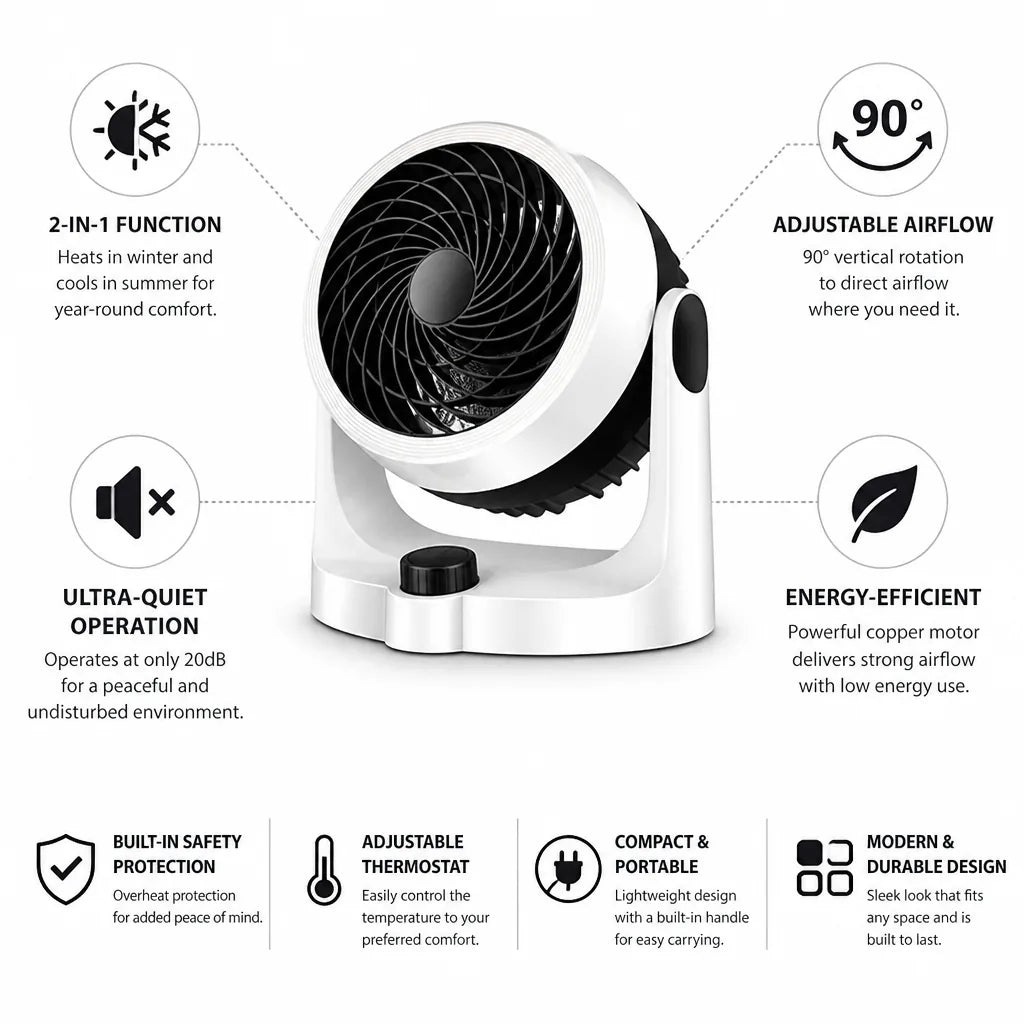 Space Heater & Fan 2-in-1 Ultra-Quiet Adjustable Oscillation