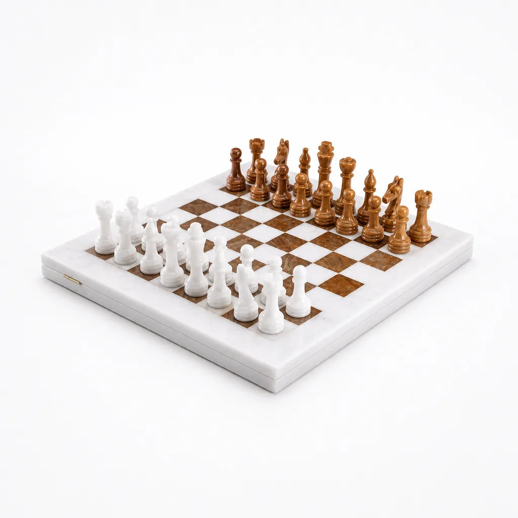Staunton Style Marble Chess Set With Glossy Board