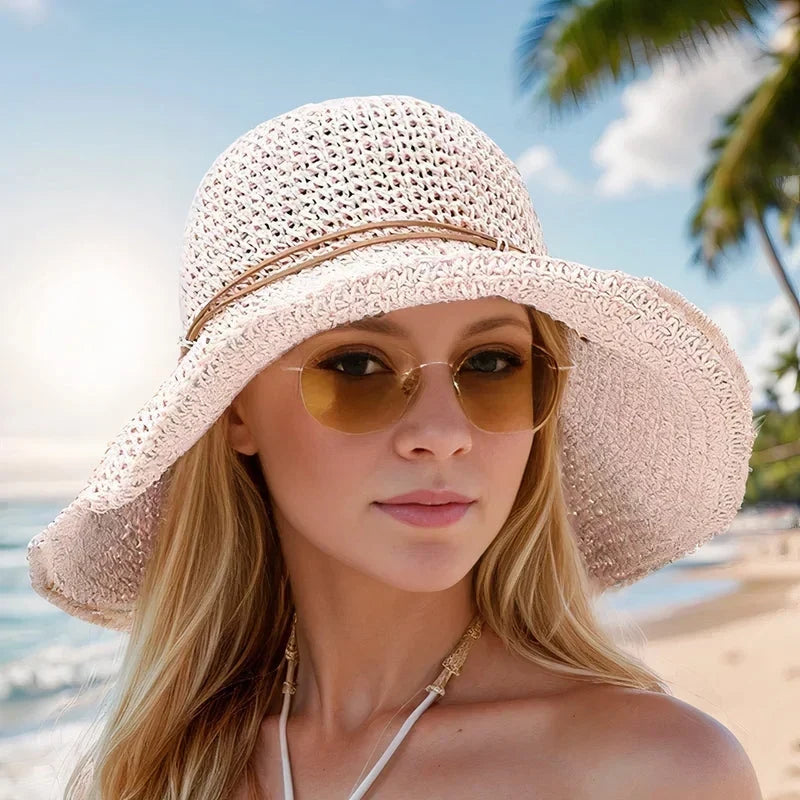 Sun Hat Wide Brim Woven Straw Foldable