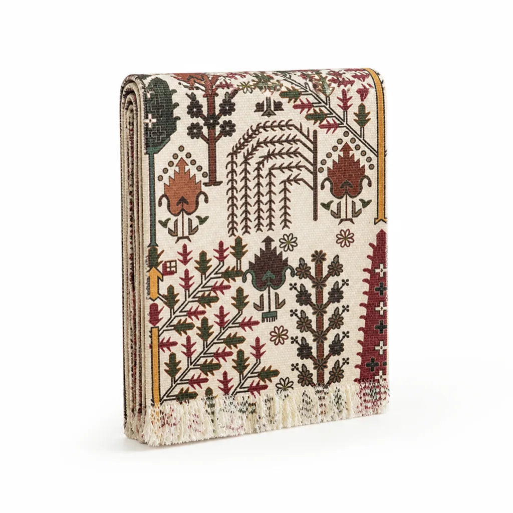 Table Runner Floral Jacquard Cotton Blend Fringed Ends