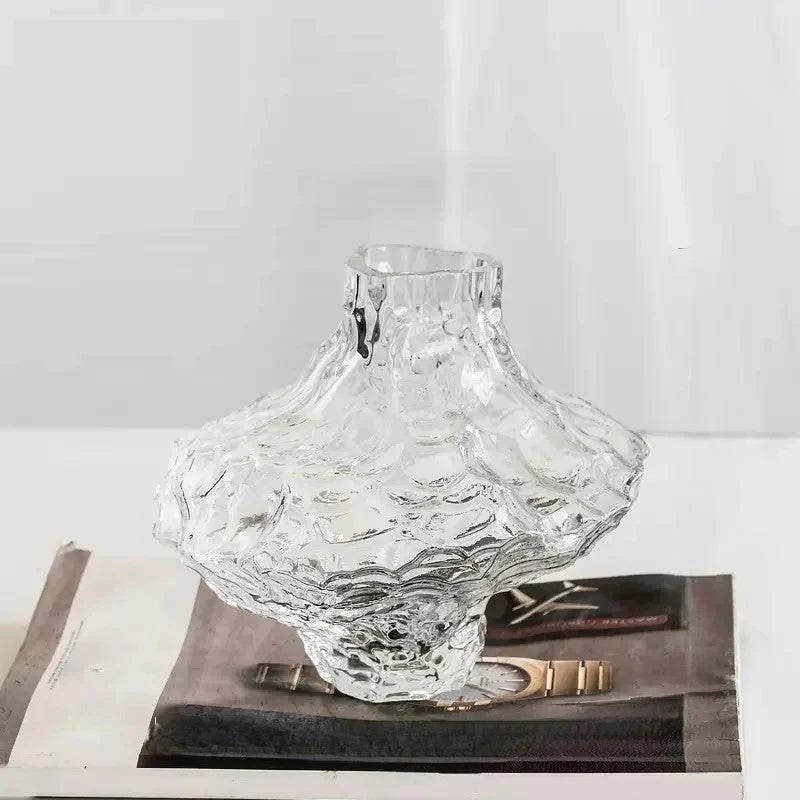 Vase Mouth-Blown Glass Smoky Tint Weighted Base