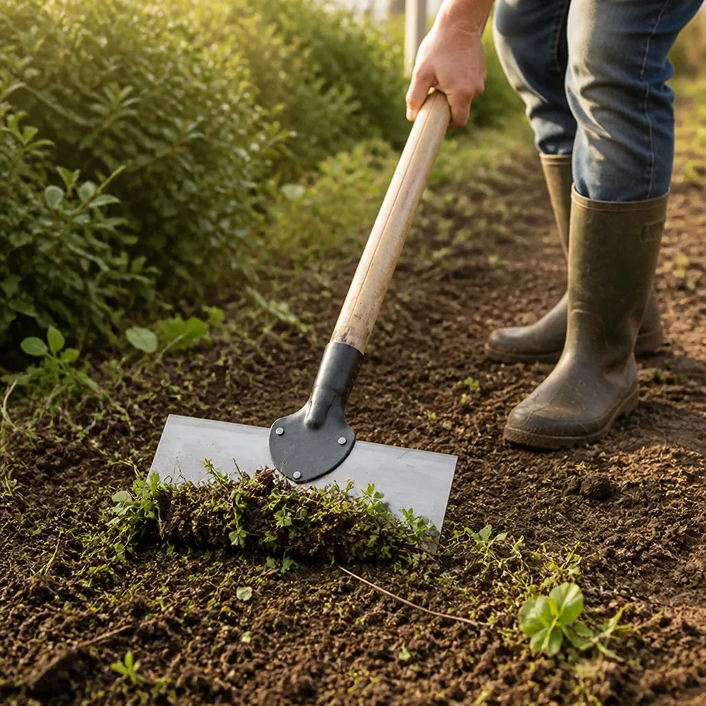 Wide Flat Manganese-Steel Blade Garden Hoe With Wooden Handle
