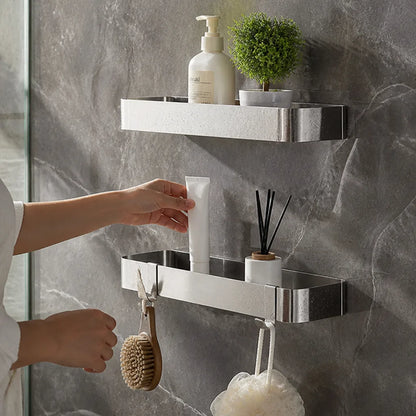 Adhesive Wall-Mounted Rust-Resistant Floating Metal Bathroom Shelf