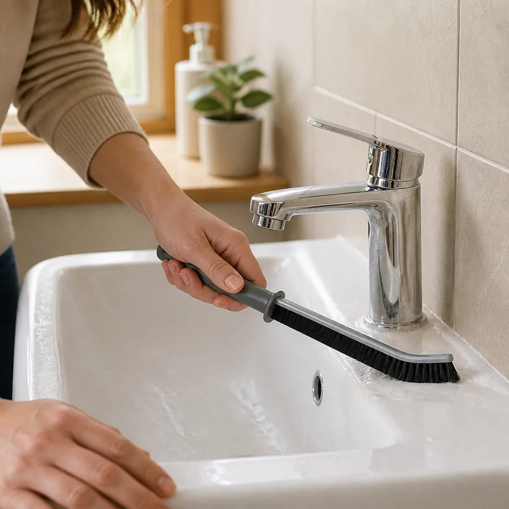 Angled Stiff-Bristle Grout Cleaning Brush with Non-Slip Handle