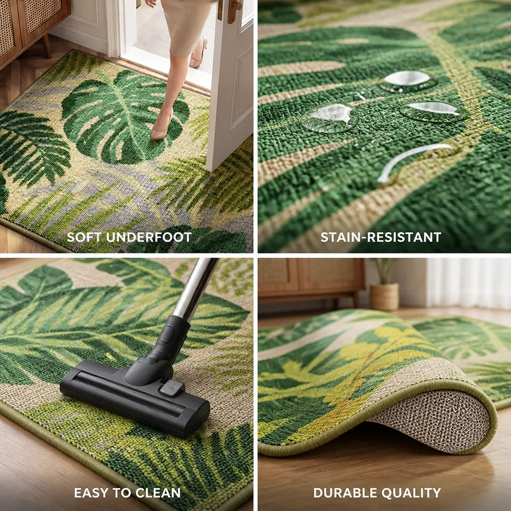 Area Rug Tropical Leaf Soft & Stain-Resistant