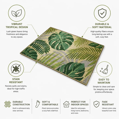 Area Rug Tropical Leaf Soft & Stain-Resistant