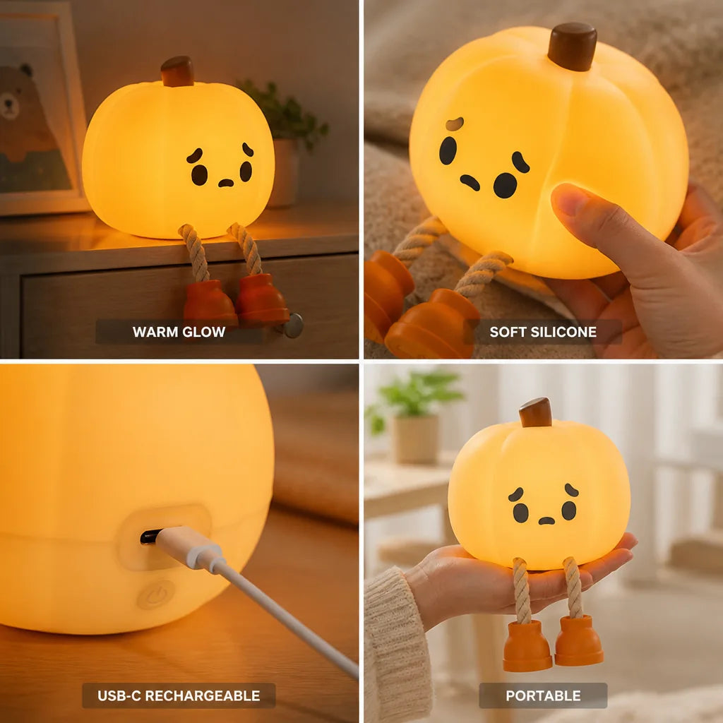 Baby Night Light Silicone Pumpkin Warm White USB-C Rechargeable