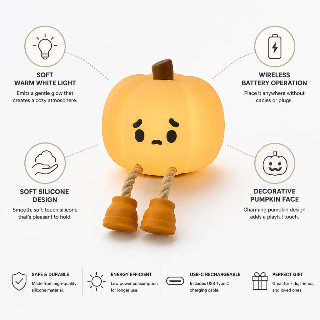 Baby Night Light Silicone Pumpkin Warm White USB-C Rechargeable