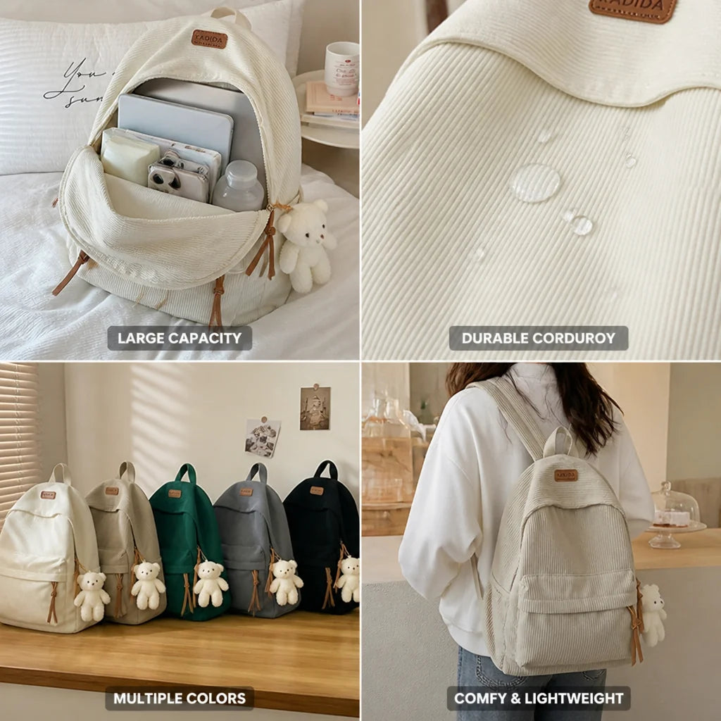Backpack Large Capacity Corduroy Minimalist Style
