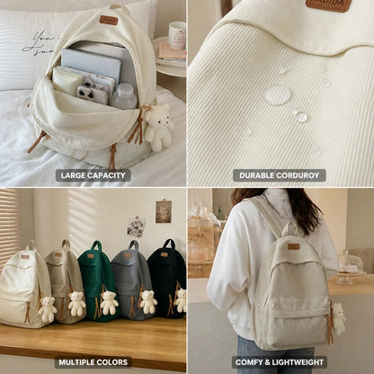 Backpack Large Capacity Corduroy Minimalist Style