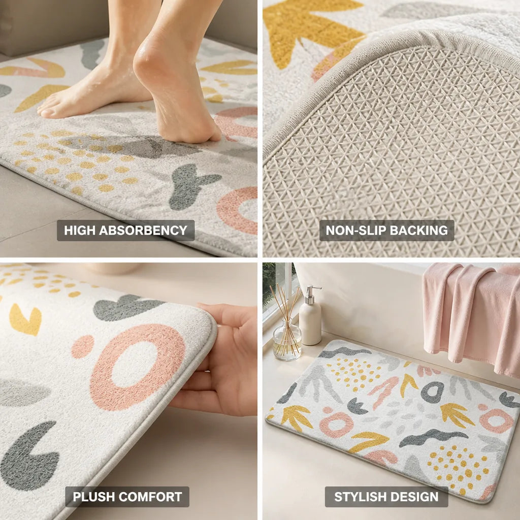Bath Mat Plush Faux Cashmere Absorbent & Non-Slip