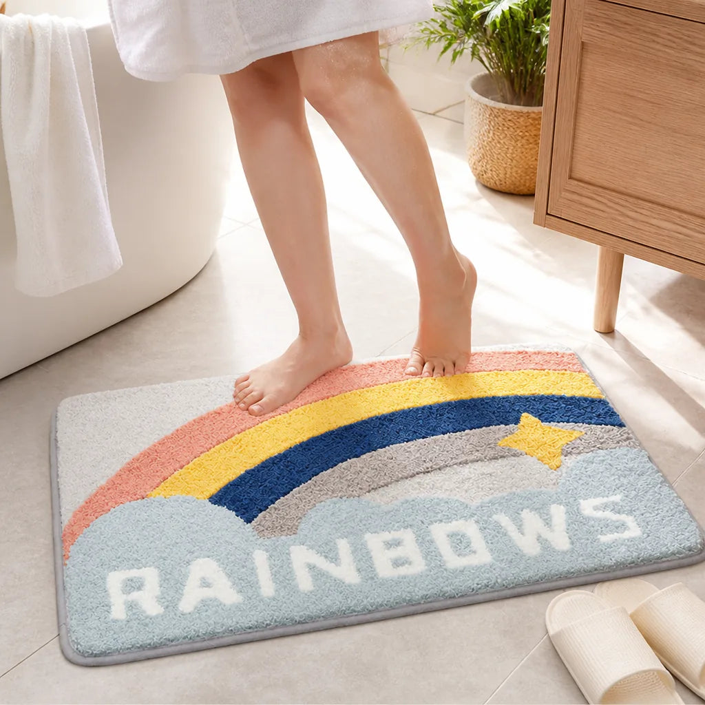 Bath Mat Whimsical Rainbow Plush Non-Slip
