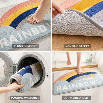 Bath Mat Whimsical Rainbow Plush Non-Slip