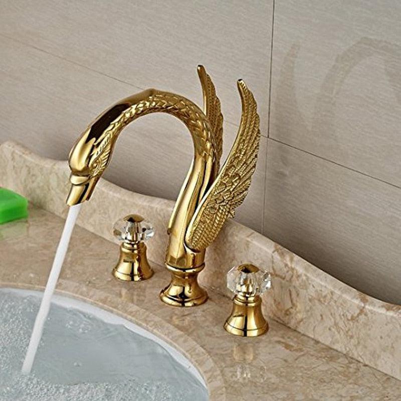 Bathroom Faucet Gold-Plated Dual Crystal Handles & Aerator