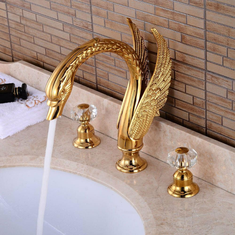 Bathroom Faucet Gold-Plated Dual Crystal Handles & Aerator