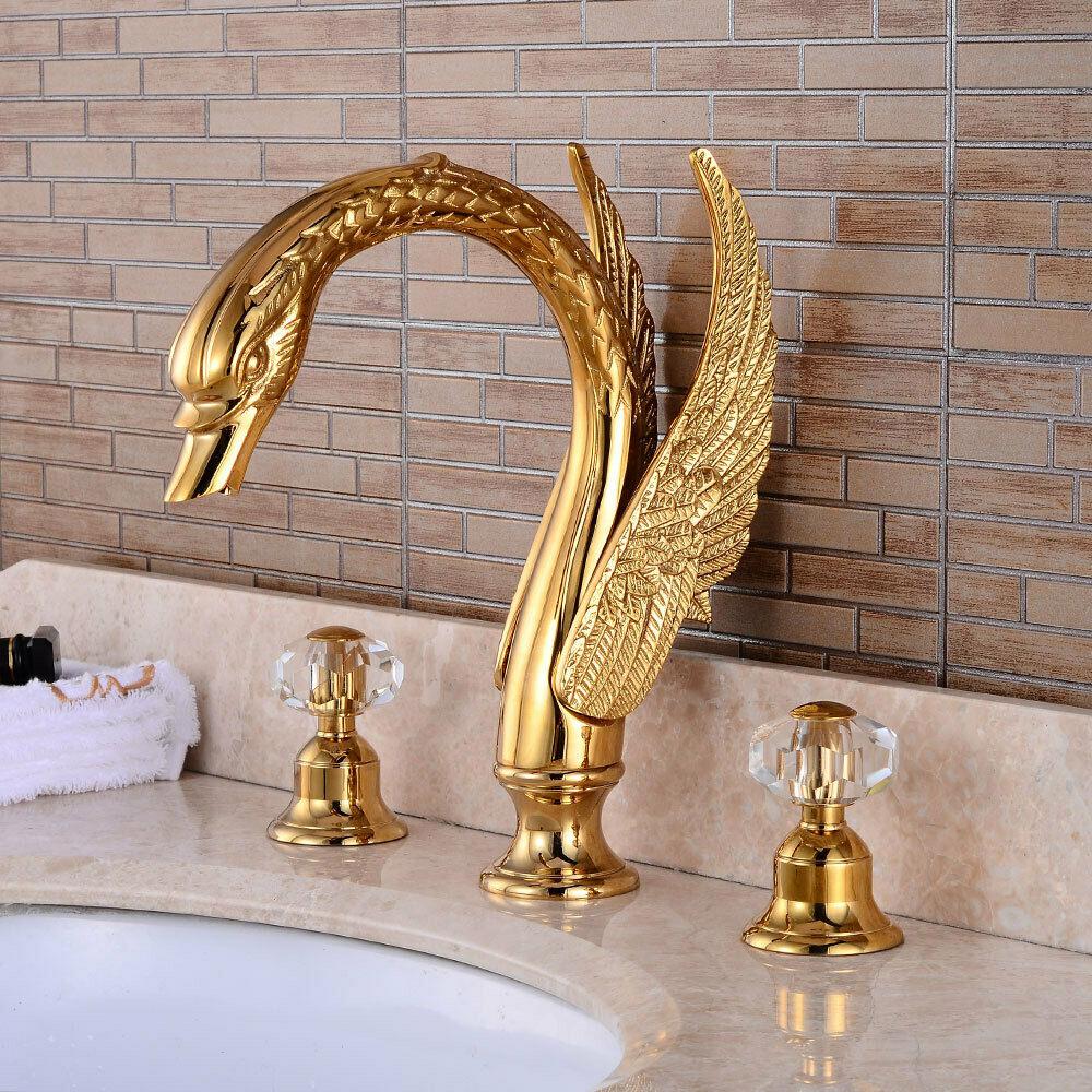 Bathroom Faucet Gold-Plated Dual Crystal Handles & Aerator