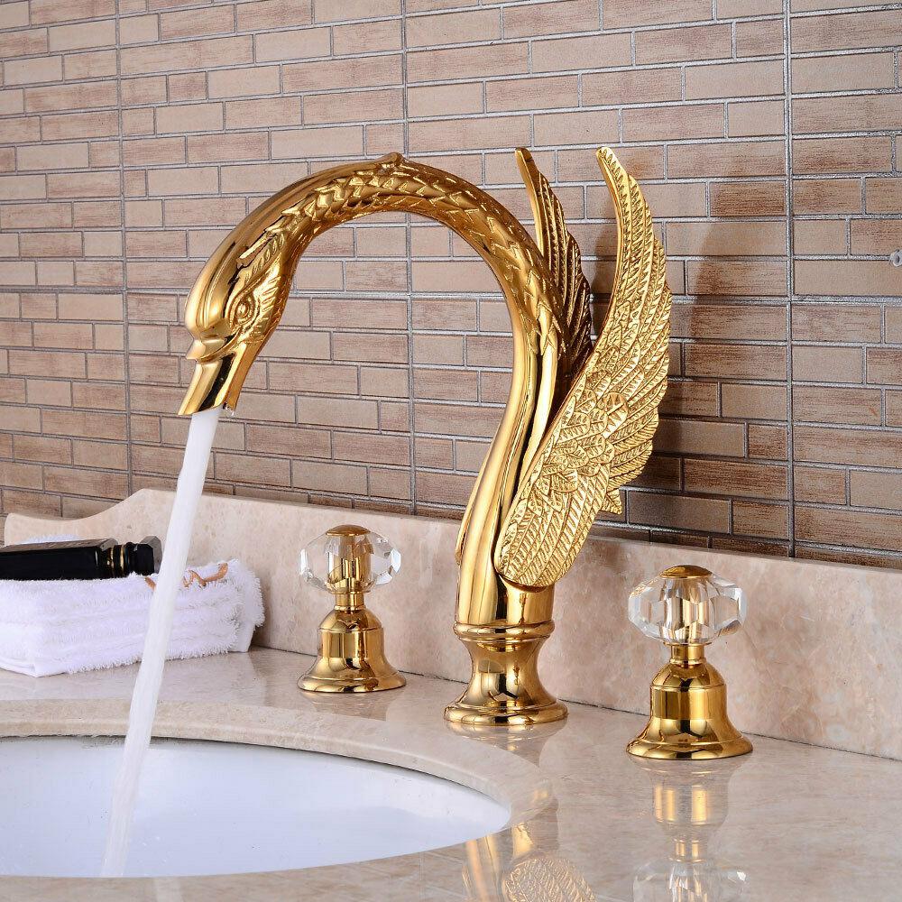 Bathroom Faucet Gold-Plated Dual Crystal Handles & Aerator