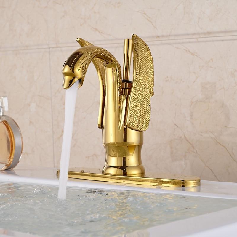Bathroom Faucet Swan Spout No-Splash Single-Handle Gold Finish