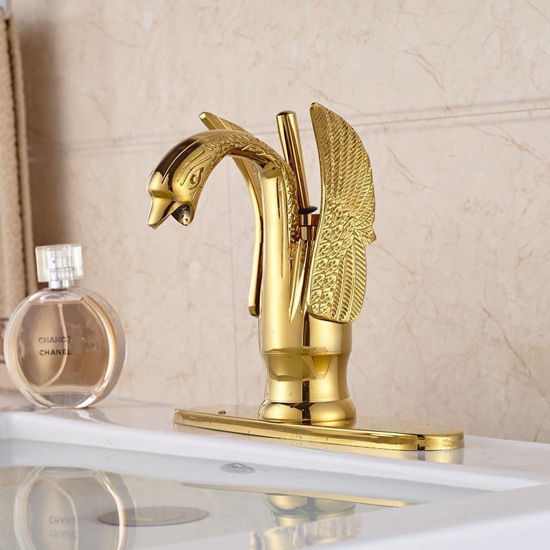 Bathroom Faucet Swan Spout No-Splash Single-Handle Gold Finish