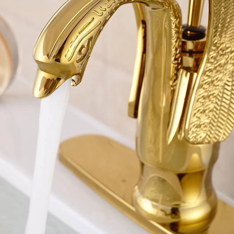 Bathroom Faucet Swan Spout No-Splash Single-Handle Gold Finish