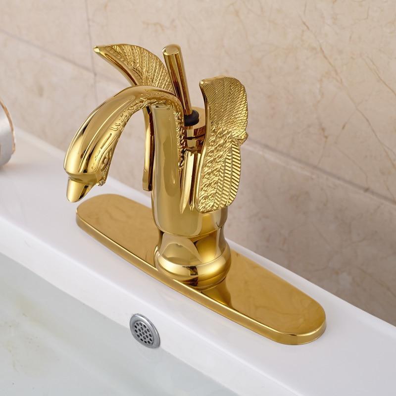 Bathroom Faucet Swan Spout No-Splash Single-Handle Gold Finish