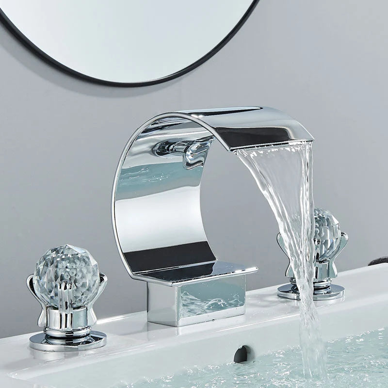 Bathroom Faucet Waterfall Spout Brass Body 8 Inch Widespread