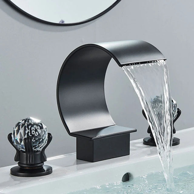 Bathroom Faucet Waterfall Spout Brass Body 8 Inch Widespread