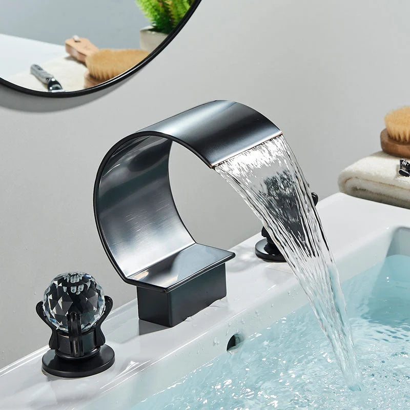 Bathroom Faucet Waterfall Spout Brass Body 8 Inch Widespread