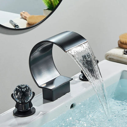 Bathroom Faucet Waterfall Spout Brass Body 8 Inch Widespread