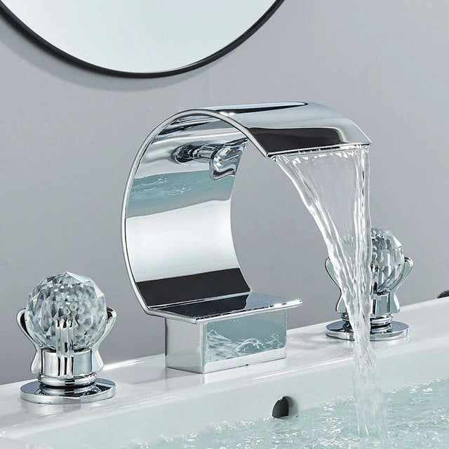 Bathroom Faucet Waterfall Spout Brass Body 8 Inch Widespread