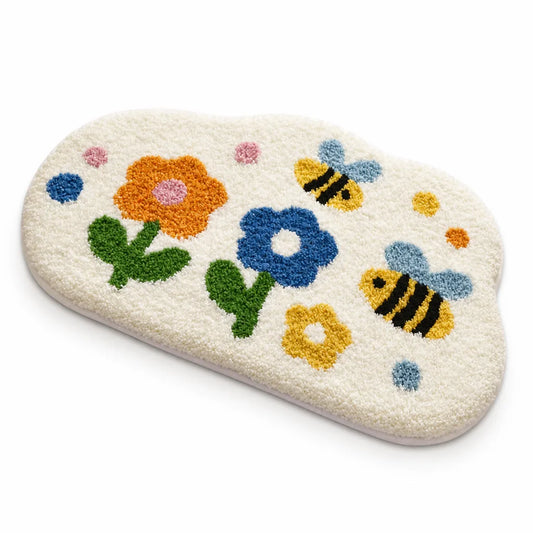 Bathroom Rug Floral Polyester Non-Slip Machine Washable