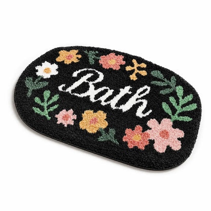 Bathroom Rug Floral Polyester Non-Slip Machine Washable