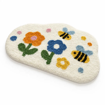 Bathroom Rug Floral Polyester Non-Slip Machine Washable