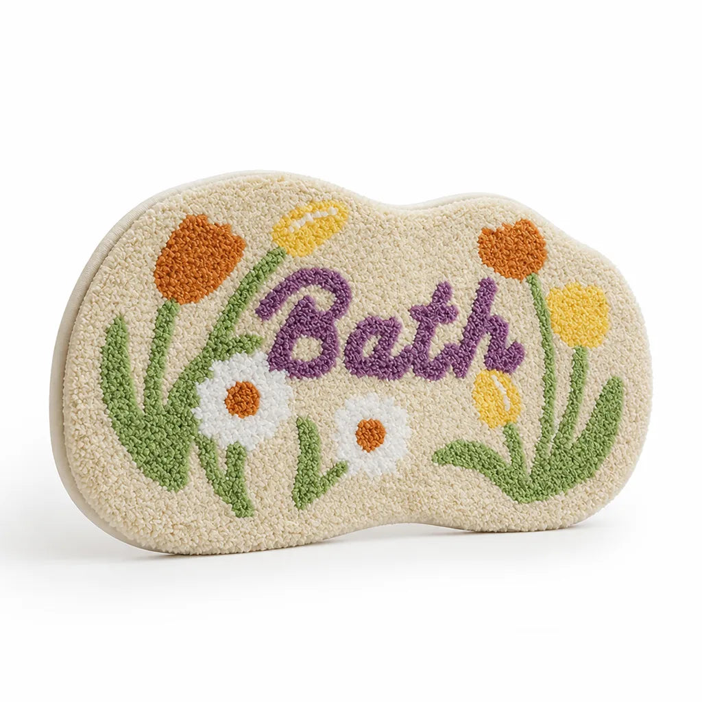 Bathroom Rug Floral Polyester Non-Slip Machine Washable
