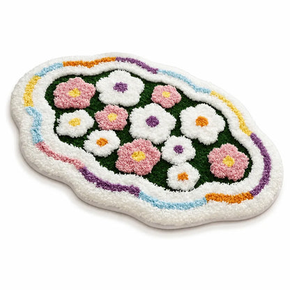 Bathroom Rug Floral Polyester Non-Slip Machine Washable