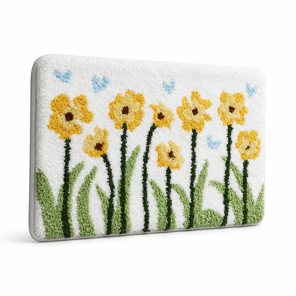 Bathroom Rug Floral Polyester Non-Slip Machine Washable