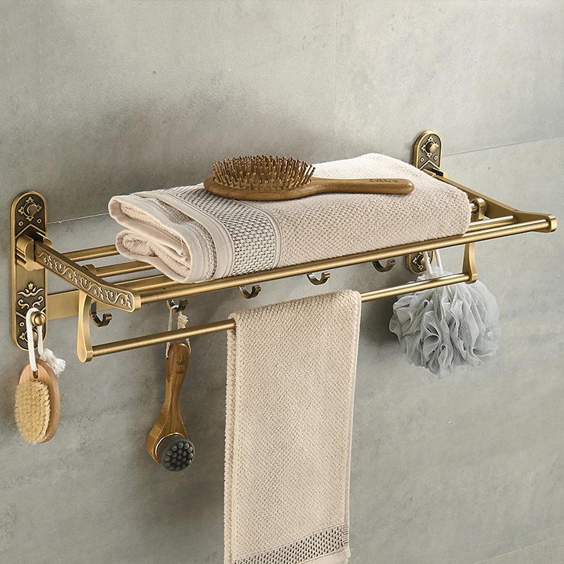 Bathroom Shelf Double Towel Bar Antique Brass