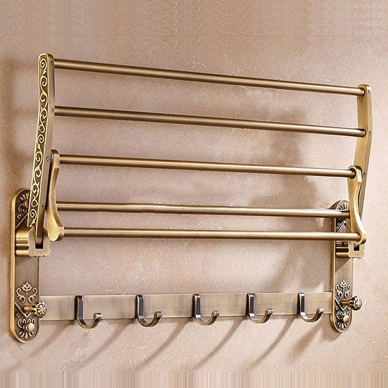 Bathroom Shelf Double Towel Bar Antique Brass