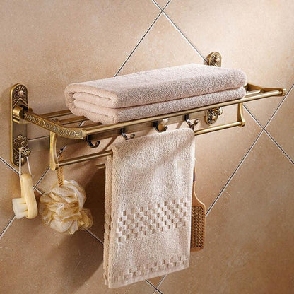 Bathroom Shelf Double Towel Bar Antique Brass