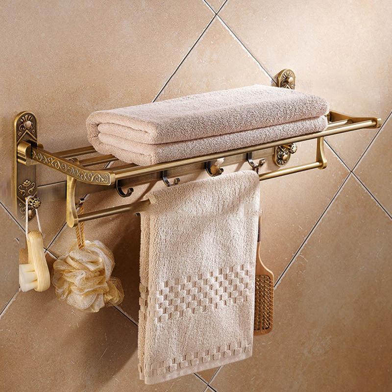 Bathroom Shelf Double Towel Bar Antique Brass